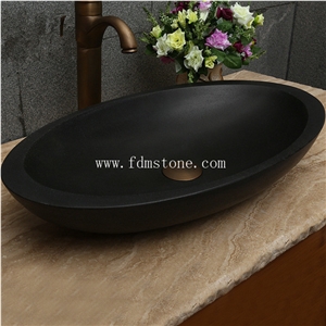 Absolute Black Brushed Natural Stone Oval Sink,Hotel Toilet Project Use,Handwash Basin Stone