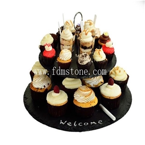 Black Natural Slate Tray with Stainless Steel Handle