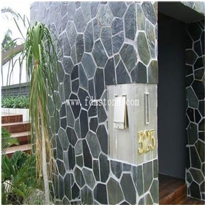 Black Slate Crazy Paver, Wall Cladding, Landscaping Stone Pattern Outdoor Slate Flagstone