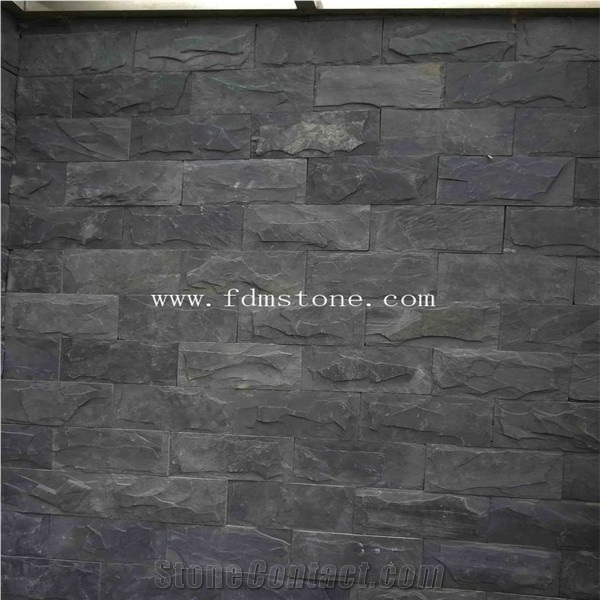 Cheap Natural Black Slate Stone Mushroom Wall Cladding