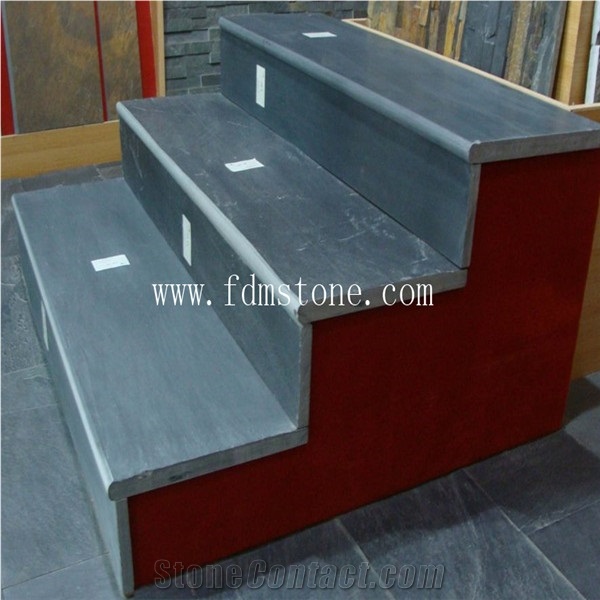 Natural Black Slate Stone Bullnose Edge Slate Stairs Step Tread