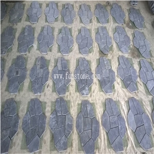 Natural Black Stone Flooring Flagstone Mats Slate, Natural Irregular Random Shape Dark Stone, Meshed Paver Factory