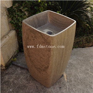 Natural Brown Limestone Stone Pedestal Basins, Outdoor Sinks