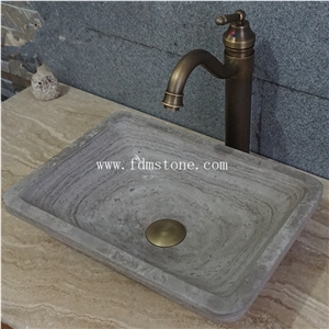 Natural Grey Wooden Marble Stone Sink Wash Basin Rectangle Sink for Hotel Decoration Sink,Traditional Mediterranean Custom Sink