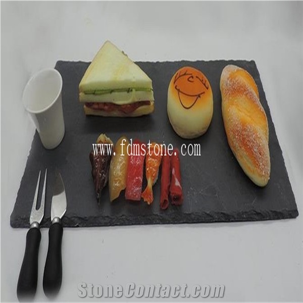 Natural Slate Stone Lazy Susan Rotating Tray Black Slate Food Tray