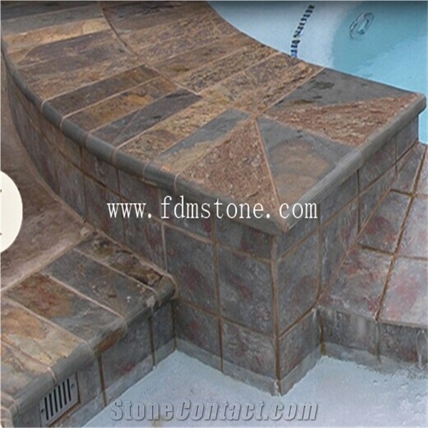 Natural Split Surface Rusty Stone Veneer Slate Non Slip Stair Treads