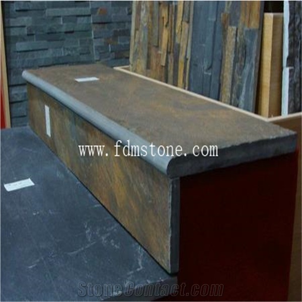 Natural Split Surface Rusty Stone Veneer Slate Non Slip Stair Treads