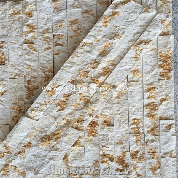 Nature Sunny Yellow Marble Cultured Stone, Split Wall Cladding Stacked Stone Decorative Veneer,Z Shape Panel Ledgestone