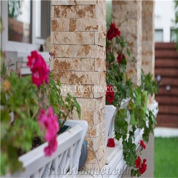 Nature Sunny Yellow Marble Cultured Stone, Split Wall Cladding Stacked Stone Decorative Veneer,Z Shape Panel Ledgestone