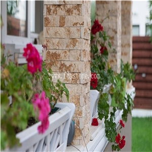 Nature Sunny Yellow Marble Cultured Stone, Split Wall Cladding Stacked Stone Decorative Veneer,Z Shape Panel Ledgestone