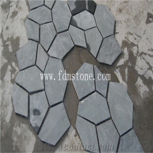 Natured Black Slate Irregular Flagstones, Flagstone Road Paving, Flagstone Wall,Slate Flagstone Stype