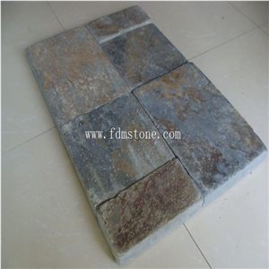 Rust Slate Tumbled Cube Stone, Stone Pavers,Multicolor Slate Courtyard Road Pavers,Natural Slate Paving Stone for Driveway,Walkway