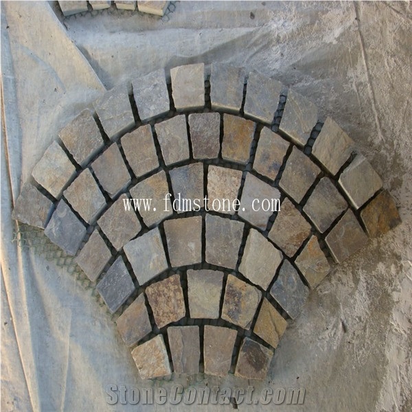 Tumbled Slate Paver Meshed Cobblestone,Squared Tumbled Garden Stone Paving Tiles