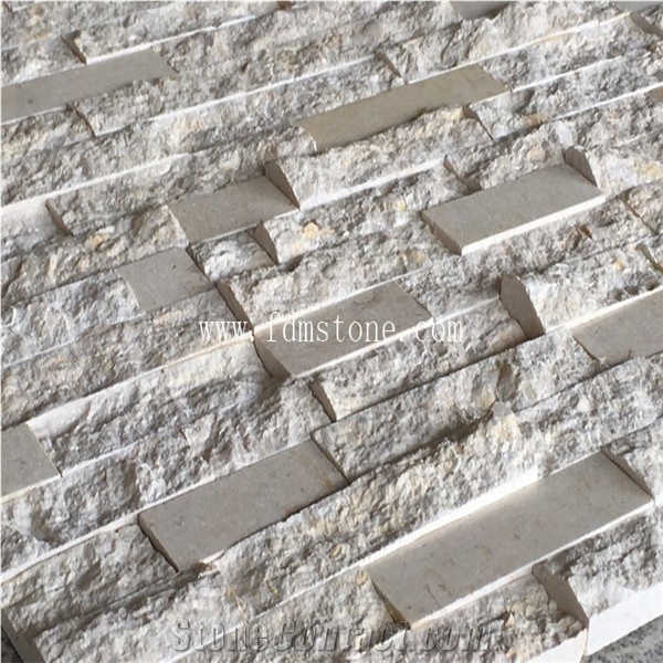 White Limestone Culture Stone with Combination Finished,Split Wall Cladding Stacked Stone Decorative Veneer,Z Shape Panel