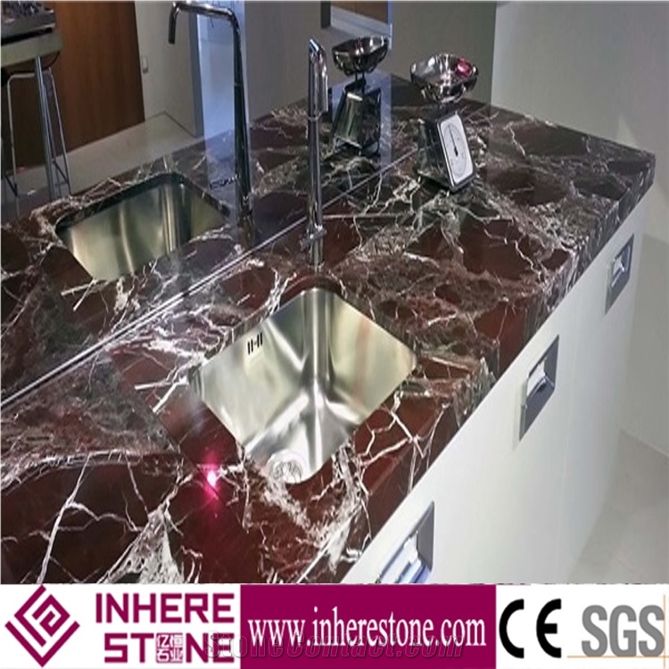 Marble Red Kitchen Countertops, Red Khatam Marble Kitchen Island Tops