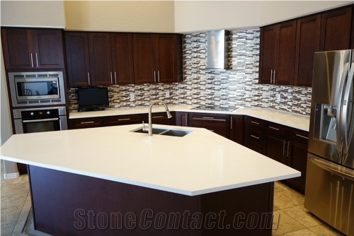 White Engineered Stone Kitchen Countertops,Quartz Island Tops