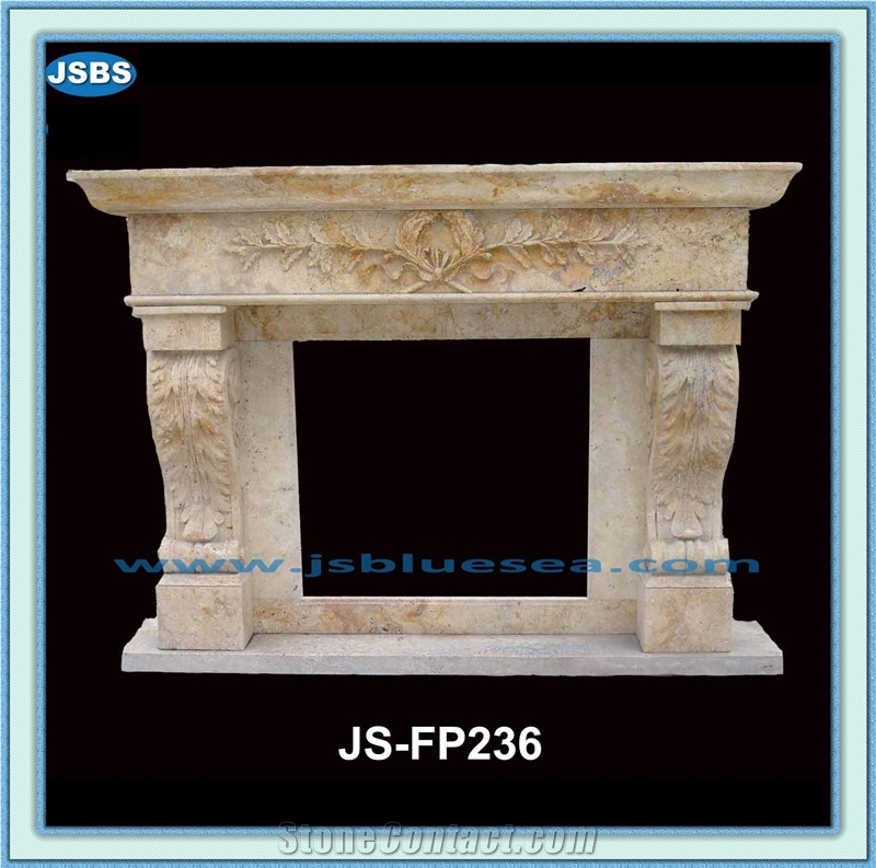 Fireplace Tv Stands, Yellow Travertine Sculptured Fireplace