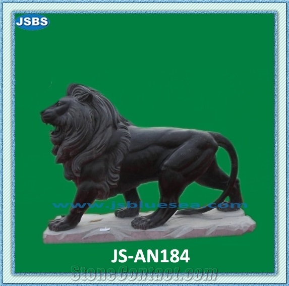 Marble Black Lion Statues, Ink Black Marble Statues