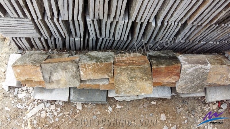 Rustic Edges Natural Thin Stone Veneer, Gold Stone Veneer Panel, Golden Thin Stone Veneer Corners, Split Loose Stone Veneer