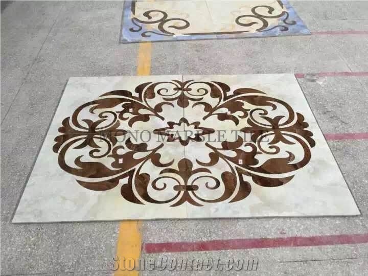 Turkey Berman Beige Floor Medallions Composited Medallion Flower Design Marble Water Jet Marble Medallions Wall Medallions, Berman Cream Marble Composited Medallion