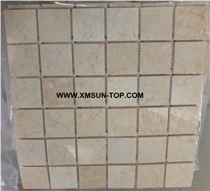 Beige Square Stone Mosaic/Polished Light Yellow Stone Mosaic/Wall Mosaic/Floor Mosaic/Interior Decoration/Customized Mosaic Tile/Mosaic Tile for Bathroom&Kitchen&Hotel Decoration