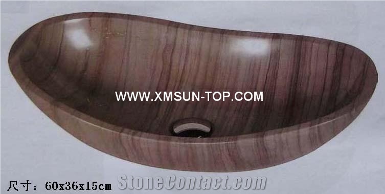 Dark Brown Wood Veins Ship-Shape Kitchen Sinks&Basins(60*36*15cm)/Brown Stone Bathroom Sinks&Basin/Ship-Shaped Sinks&Basins/Natural Stone Basins&Sinks/Wash Basins/Interior Decorative