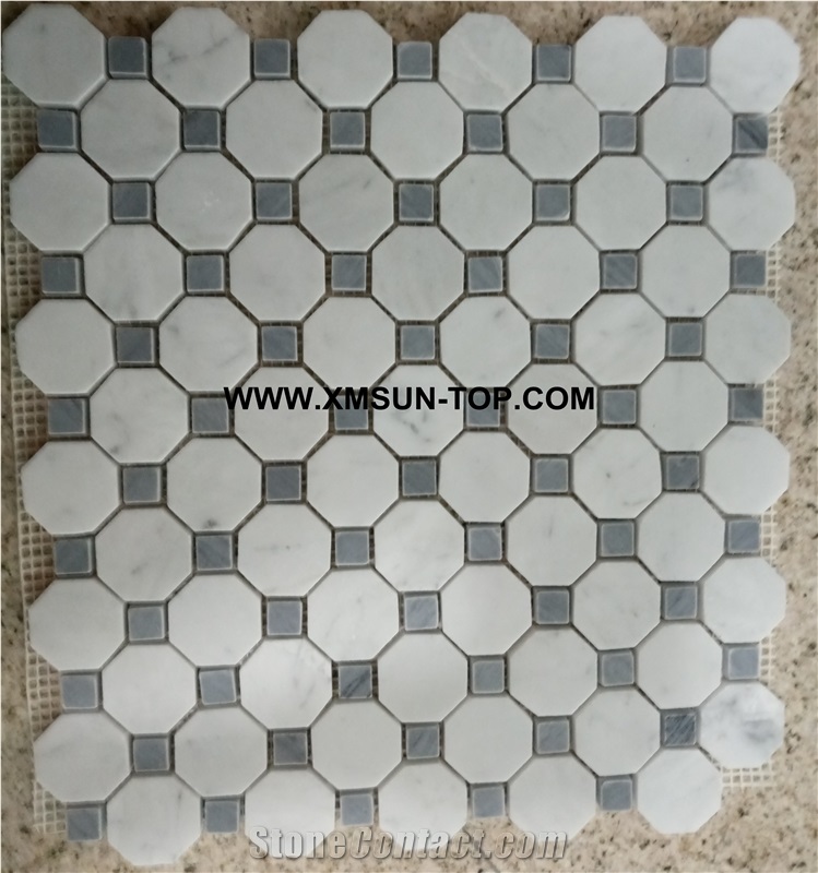 Polished White and Grey Marble Mosaic/Stone Mosaic Patterns/Wall Mosaic/Floor Mosaic/Interior Decoration/Customized Mosaic Tile/Mosaic Tile for Bathroom&Kitchen&Hotel Decoration