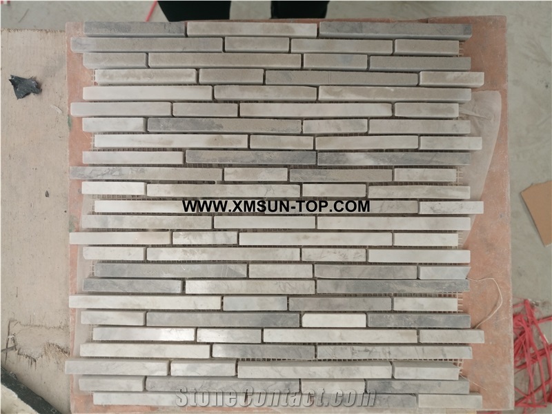 White and Grey Rectangle Stone Mosaic/Linear Strips Mosaic/Stone Mosaic/Wall Mosaic/Floor Mosaic/Interior Decoration/Customized Mosaic Tile/Mosaic Tile for Bathroom&Kitchen&Hotel Decoration