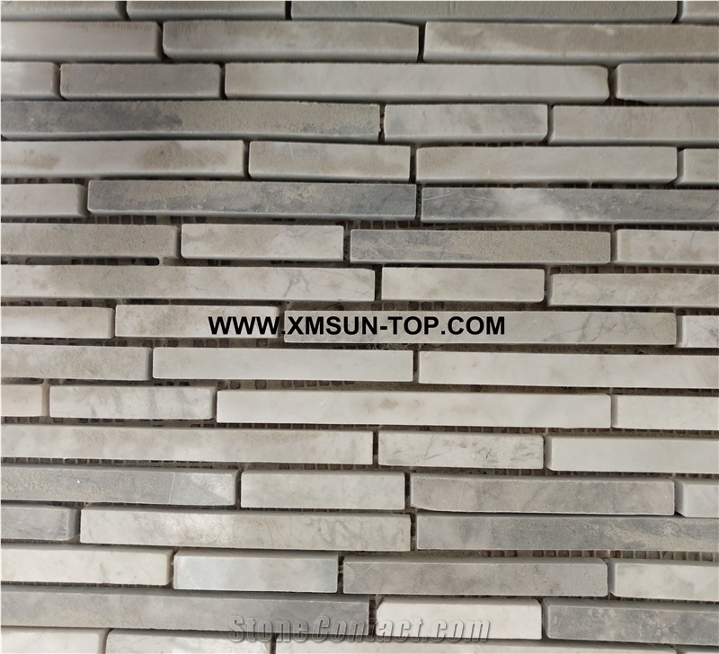 White and Grey Rectangle Stone Mosaic/Linear Strips Mosaic/Stone Mosaic/Wall Mosaic/Floor Mosaic/Interior Decoration/Customized Mosaic Tile/Mosaic Tile for Bathroom&Kitchen&Hotel Decoration