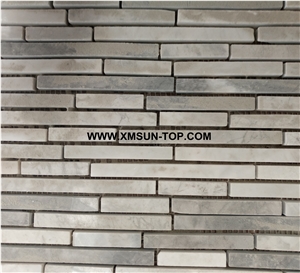White and Grey Rectangle Stone Mosaic/Linear Strips Mosaic/Stone Mosaic/Wall Mosaic/Floor Mosaic/Interior Decoration/Customized Mosaic Tile/Mosaic Tile for Bathroom&Kitchen&Hotel Decoration