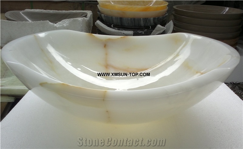 White Onyx with Beige Patterns Bathroom Sinks&Basin/Irregular Stone Sinks&Basins/Natural Stone Basins&Sinks/Wash Basins/Interior Decorative