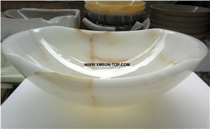 White Onyx with Beige Patterns Bathroom Sinks&Basin/Irregular Stone Sinks&Basins/Natural Stone Basins&Sinks/Wash Basins/Interior Decorative