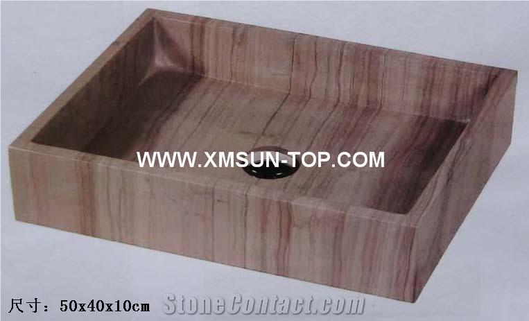 Wooden Grains Brown Kitchen Sinks&Basins(50*40*10cm)/Brown Stone Bathroom Sinks&Basin/Rectangle Sinks&Basins/Natural Stone Basins&Sinks/Wash Basins/Interior Decorative