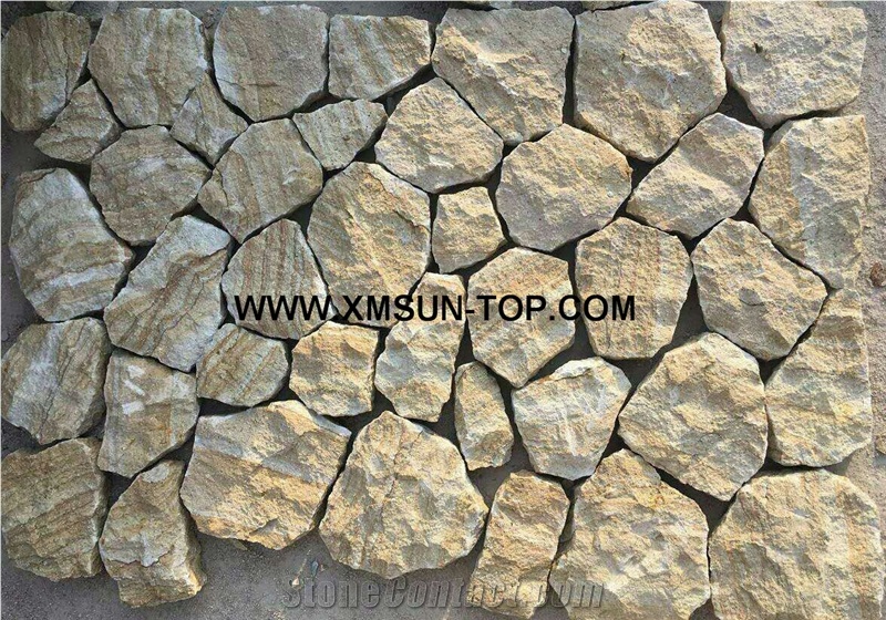 Yellow Wood Sandstone Flagstone/Sandstone Flagstone Walkway Pavers/Random Flagstones Road Paving/Flagstone Wall Tile&Floor Tile/Irregular Flagstones for Flooring&Wall Cladding/Landscaping Stone