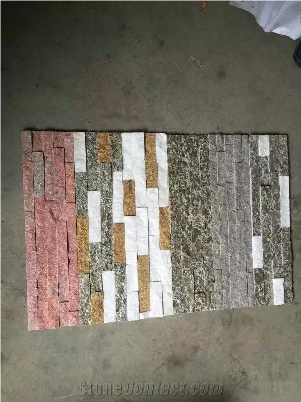 Black White Pink Grey Rustic Mixcolor Quartzite Culture Stone Wallstone Veneer Ledge Stone