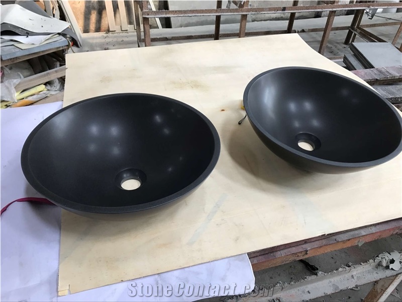 Round Shape Chinese Monglia Black Natural Stone Kitchen/Bathroom Sink/Bowl/Basin, Mongolia Black Basalt Sinks & Basins