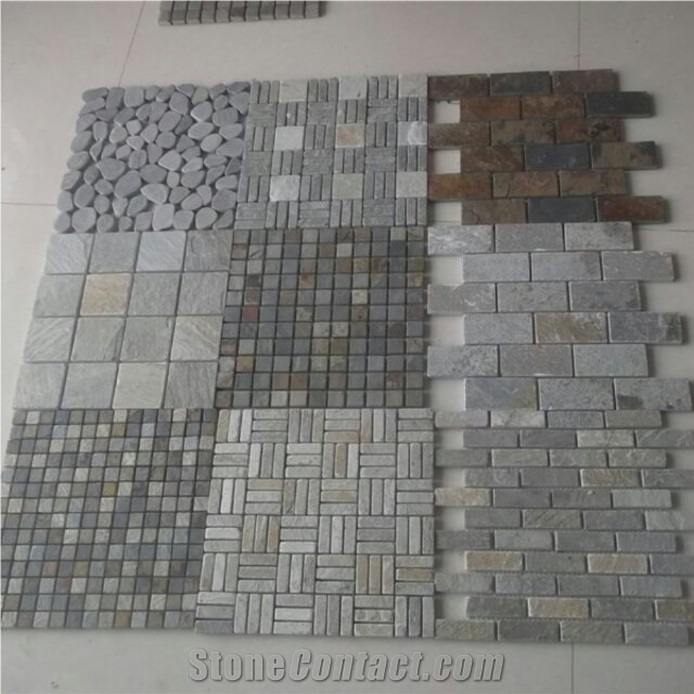 White Grey Black Yellow Multicolor Slate Mosaic