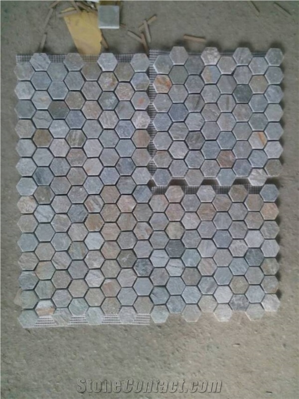 White Grey Black Yellow Multicolor Slate Mosaic