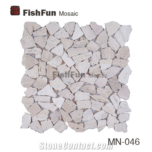 Beige Travertine Mosaic, Beige Mosaic, Random Size, Matt Surface, Garden & Balcony Travertine Mosaic, Kitchen Mosaic
