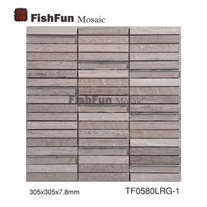 Marble and Glass Mosaic 15*100*7.8, Grey Wood Grain Marble Mosaic, Grey Marble and Glass Mosaic, Polished Surface, Garden & Balcony Marble and Glass Mosaic, Kitchen Marble and Glass Mosaic, Elevator