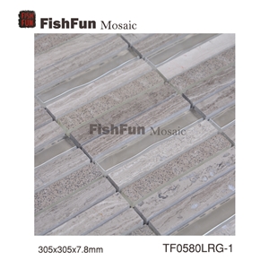 Marble and Glass Mosaic 15*100*7.8, Grey Wood Grain Marble Mosaic, Grey Marble and Glass Mosaic, Polished Surface, Garden & Balcony Marble and Glass Mosaic, Kitchen Marble and Glass Mosaic, Elevator