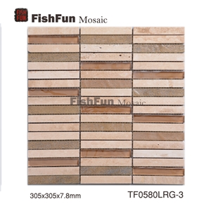 Marble and Glass Mosaic 15*100*7.8, Marble Mosaic, Yellow Marble and Glass Mosaic, Polished Surface, Garden & Balcony Marble and Glass Mosaic, Kitchen Marble and Glass Mosaic, Elevator