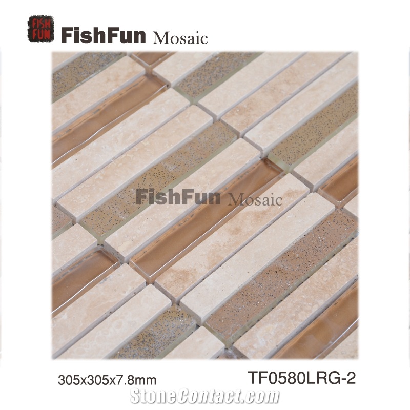 Marble and Glass Mosaic 15*100*7.8, Marble Mosaic, Yellow Marble and Glass Mosaic, Polished Surface, Garden & Balcony Marble and Glass Mosaic, Kitchen Marble and Glass Mosaic, Elevator