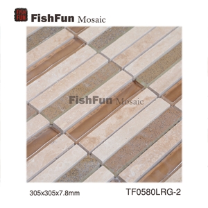Marble and Glass Mosaic 15*100*7.8, Marble Mosaic, Yellow Marble and Glass Mosaic, Polished Surface, Garden & Balcony Marble and Glass Mosaic, Kitchen Marble and Glass Mosaic, Elevator