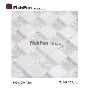 Marble and Glass Mosaic 23.523.57.8, White Marble and Glass Mosaic, Polished Surface, Garden & Balcony Marble and Glass Mosaic, Kitchen Marble and Glass Mosaic, Elevator Mosaic
