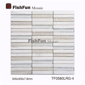 Marble and Glass Mosaic Tile 15*100*7.8, White Marble and Glass Mosaic Tile, Polished Surface, Garden & Balcony Marble and Glass Mosaic Tile, Kitchen Marble and Glass Mosaic Tile, Elevator Mosaic Tile