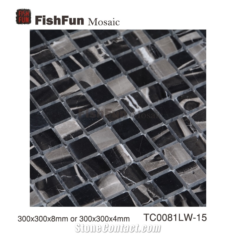 Marble Mosaic 15*15*8, Marble Mosaic 15*15*4, Silver Dragon Marble Mosaic, Black Marble Mosaic, Polished Surface, Garden & Balcony Marble Mosaic, Kitchen Marble Mosaic, Elevator Mosaic