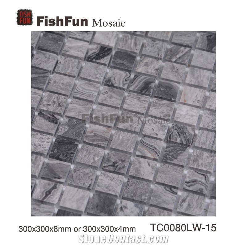 Marble Mosaic Tile 15*15*8, Marble Mosaic Tile 15*15*4, Wave Grey Marble Mosaic Tile, Grey Marble Mosaic Tile, Polished Surface, Garden & Balcony Marble Mosaic, Kitchen Marble Mosaic, Elevator Mosaic