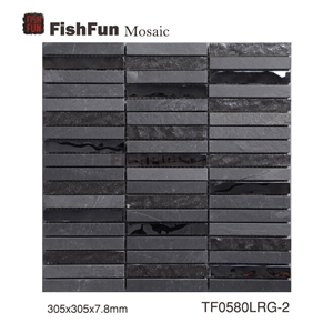 Slate and Glass Mosaic 15*100*7.8, Black Slate and Glass Mosaic, Polished Surface, Garden & Balcony Slate and Glass Mosaic, Kitchen Slate and Glass Mosaic, Elevator Mosaic