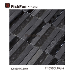 Slate and Glass Mosaic 15*100*7.8, Black Slate and Glass Mosaic, Polished Surface, Garden & Balcony Slate and Glass Mosaic, Kitchen Slate and Glass Mosaic, Elevator Mosaic